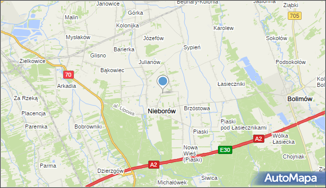 mapa Nieborów Wschodni - Brygidów, Nieborów Wschodni - Brygidów na mapie Targeo